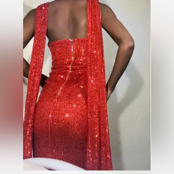 Fashion Nova Strapless Red Sequin Dress - Picture 2 of 3